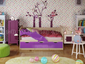 Кровать Дельфин-1 800*1600 (Фиолетовый металлик/дуб крафт белый) в Нижнем Тагиле - nizhnij-tagil.germes-mebel.ru | фото