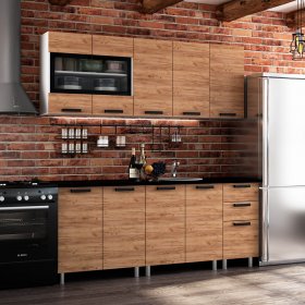 Кухня Крафт 2,0 м Крафт/Черный янтарь в Нижнем Тагиле - nizhnij-tagil.germes-mebel.ru | фото