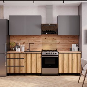 Кухня Шерлок 2,0 м Графит/Крафт в Нижнем Тагиле - nizhnij-tagil.germes-mebel.ru | фото