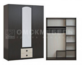 Шкаф 3-х дверный с 2 ящиками с зеркалом Шк51 МС Люсси (венге/дуб девон) в Нижнем Тагиле - nizhnij-tagil.germes-mebel.ru | фото