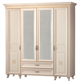 Шкаф для одежды 4-дверный с зеркалом №493 Марлен кремовый белый в Нижнем Тагиле - nizhnij-tagil.germes-mebel.ru | фото