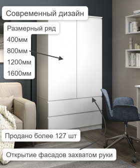 Шкаф Мори МШ900.1, 2двери, 2 ящика, белый в Нижнем Тагиле - nizhnij-tagil.germes-mebel.ru | фото